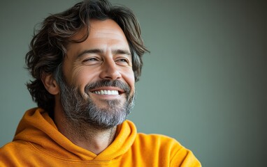Obraz premium man smiling with sweatshirt in color background
