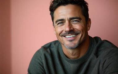 Obraz premium man smiling with sweatshirt in color background