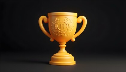 3D render of a large golden trophy icon with ornate engravings, set on a black background create with ai