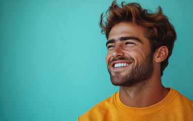 Obraz premium man smiling with sweatshirt in color background