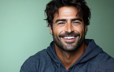 Obraz premium man smiling with sweatshirt in color background