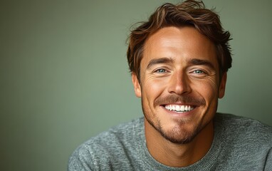 Fototapeta premium man smiling with sweatshirt in color background