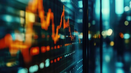 Obraz premium Investment portfolio charts, close up, focus on, copy space, sleek modern colors, double exposure silhouette with business strategy