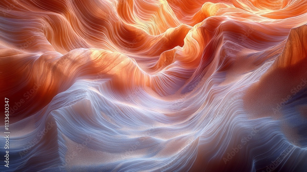 Poster Vibrant hues of orange and blue intertwine, creating a mesmerizing tapestry within Antelope Canyon. Light filters through narrow crevices, illuminating the sandstone’s intricate patterns and textures