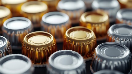 25.Concept 5: Glassware bottle caps. Metallic beer, soda or lemonade bottle caps
