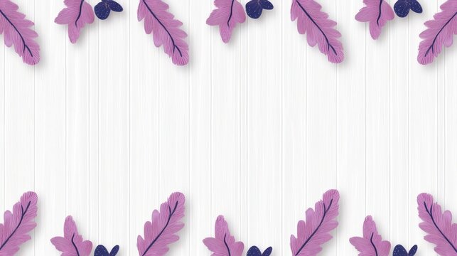 Purple Leaf Frame on White Wooden Background Design