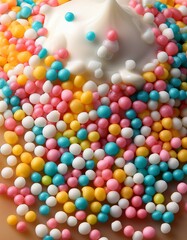 Obraz premium Colorful sprinkles and white frosting.