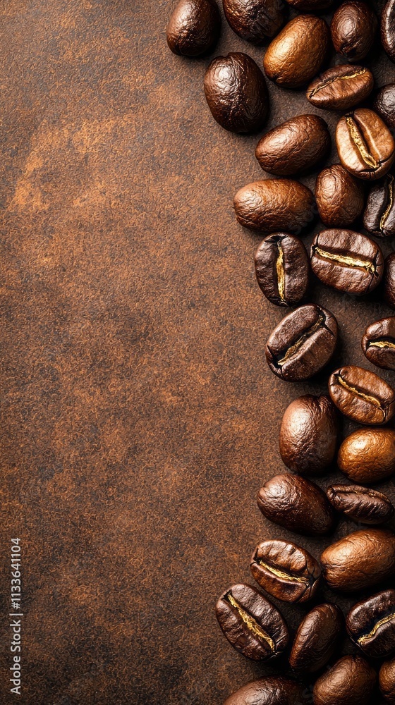 Poster a creative arrangement of coffee beans forms a striking mocha mousse vertical border along the edge 