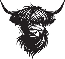 Fototapeta premium Minimalist Highland Cow head silhouette with bold clean lines vector silhouette