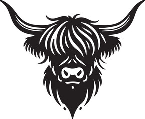 Minimalist Highland Cow head silhouette with bold clean lines vector silhouette