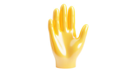 A shiny yellow glove hand, typically used for display or as a tool in various applications.