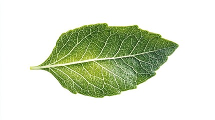 Obraz premium 46.Minimalist green leaf icon with distinct vein details, isolated on white, symbolizing natural and organic design, perfect for bio-labeling and eco branding.