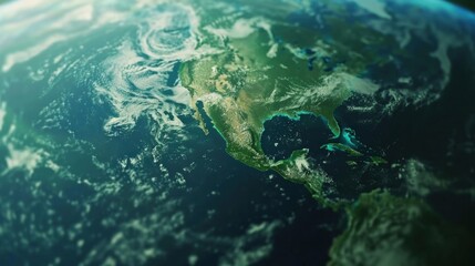 Fototapeta premium Planet earth rotating in space showing north america, united states, canada, mexico, central america, and the caribbean islands, with a beautiful view of clouds and sunlight