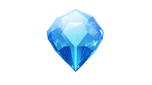 A stylized blue diamond with a faceted surface, reflecting light, often symbolizing luxury or wealth.