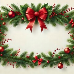 Festive Christmas Wreath With Red Bows And Ornaments