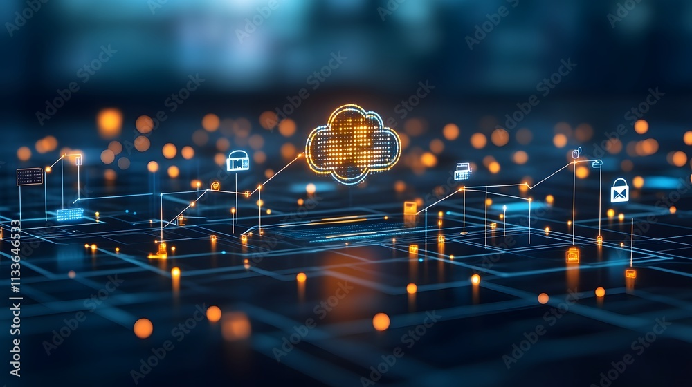 Poster abstract digital network cloud computing data storage concept.