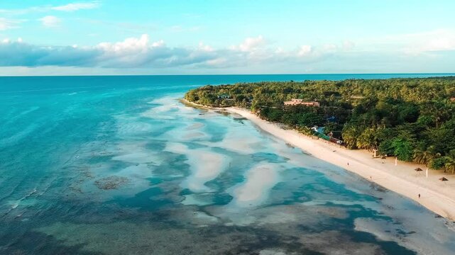 Aerial drone view of tropical coastline of Bohol Island at sunset, Philippines. High quality 4k footage