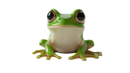 Obraz premium A vibrant green frog with large eyes sitting against a transparent background.