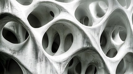 Abstract grayscale close-up of a porous, organic, textured, sculptural form.