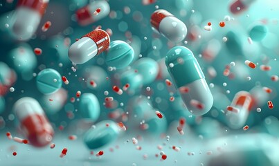 Falling Pills Captured Mid-Air on a Clean White Surface