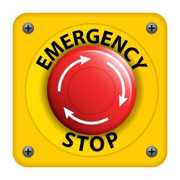 Emergency Stop Button. Red Mushroom Push Button Switch Station. Vector.
