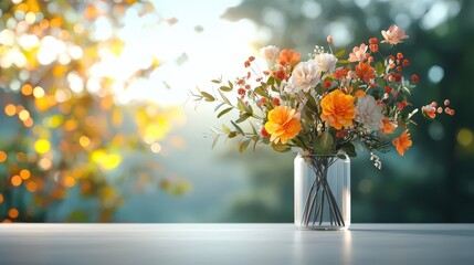 Bright Floral Arrangement in Glass Vase