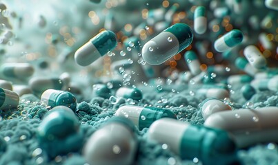 Falling Pills Captured Mid-Air on a Clean White Surface