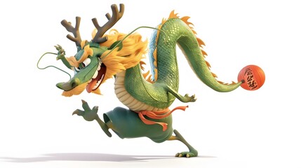 Fototapeta premium Playful Dragon Cartoon Character with Basketball on White Background