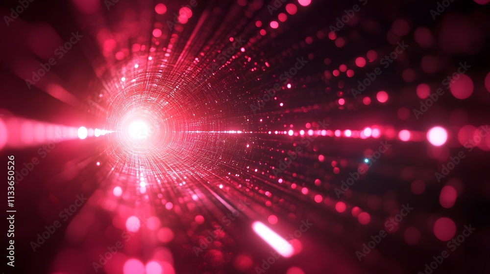 Aufkleber Abstract red light tunnel with glowing particles and bokeh effect.