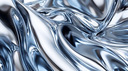 Abstract silver liquid metal flowing, shiny, reflective, dynamic background.