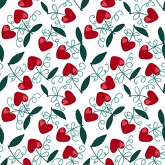 Valentine love hearts seamless 14 February cherry pattern for wrapping paper