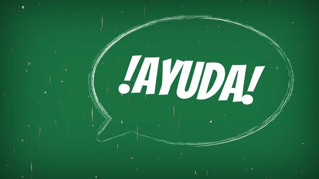 Palabra &iexcl;Ayuda! dentro de una burbuja de discurso, sobre pizzaron escolar verde
