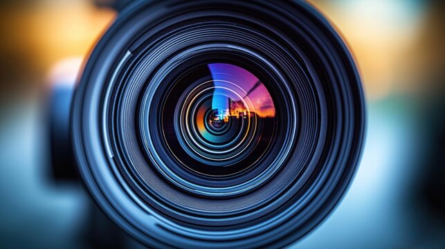 Close-up movie-level video camera lens. Pro tech lens in action. Cinematic quality focus adjustments. High definition footage captured. Film production. Detailed view of lens components. Adjusting