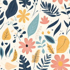 Fototapeta premium floral flower and leaf elements modern doodle illustrator seamless pattern for wallpaper or background