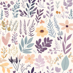 floral flower and leaf elements modern doodle illustrator seamless pattern for wallpaper or background