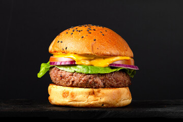 hamburger on black background