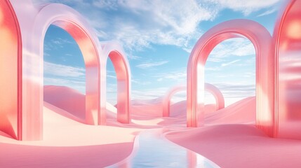 Fototapeta premium Pink Arches Frame a Pastel Desert Landscape