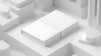 Blank white book mockup with isometric city background.