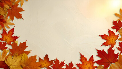 Fototapeta premium A dreamy autumn leaves wallpaper with a mix of golden, crimson, and brown leaves, softly lit to evoke the beauty of the fall season.