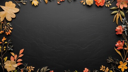Autumn Floral Frame on Dark Background