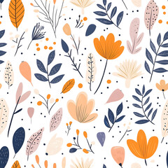 Fototapeta premium floral flower and leaf elements modern doodle illustrator seamless pattern for wallpaper or background