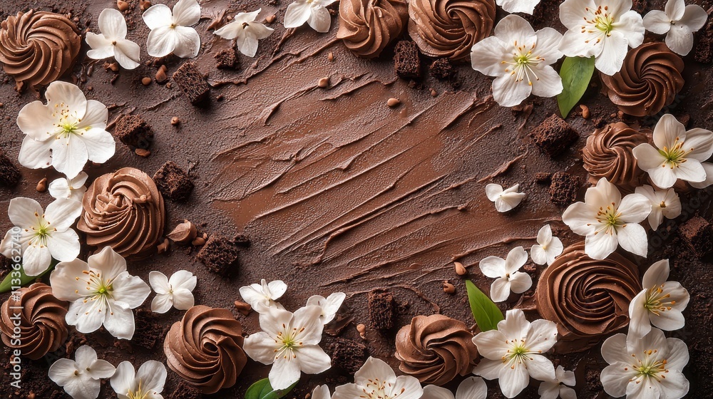 Aufkleber beautiful white flowers are gracefully intertwined with luscious mocha mousse and rich chocolate tex