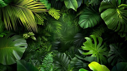Lush Green Tropical Leaves in a Photorealistic Style Background