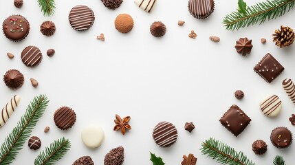 Assorted Chocolate Treats with Pine Branches