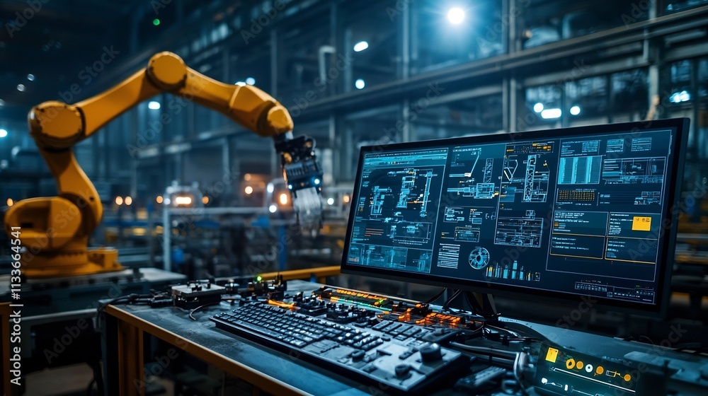 Poster automated steel mill with robotic arms and a virtual twin showcasing process optimization and real t