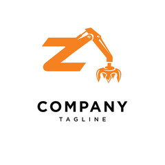 Letter Z Grapple Excavator Logo Icon Vector
