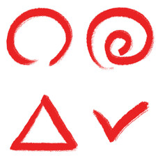 筆で書いた赤い丸、二重丸、三角、バツのセットイラスト