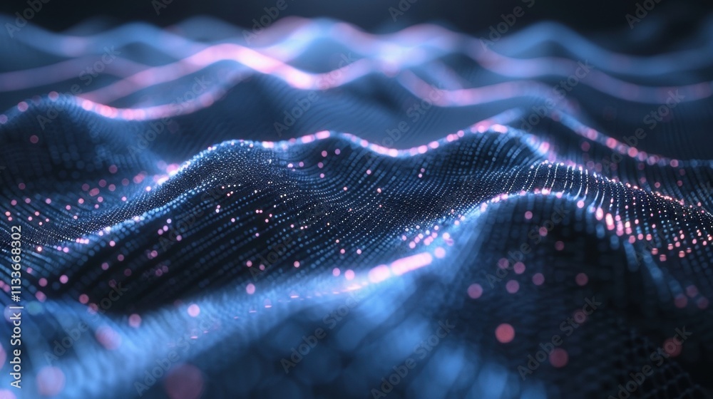 Poster flowing abstract digital wave particles in cyberspace illustrate the concepts of big data and inform