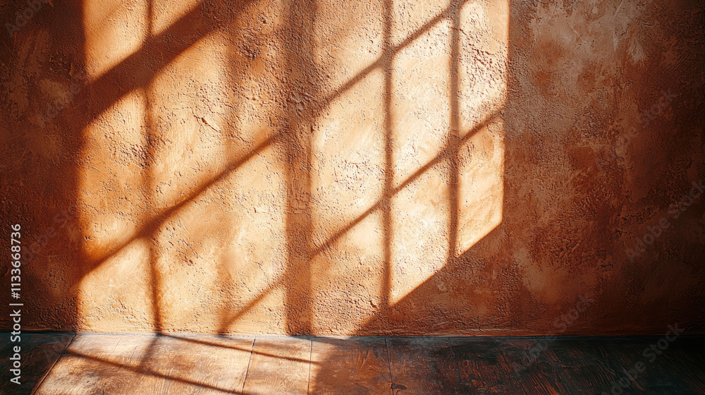Aufkleber warm sunlight filters through a window, creating intricate shadows on a smooth brown wall. the gentl