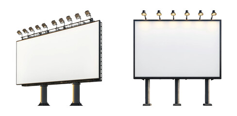 Blank Billboard with Lights on Transparent Background